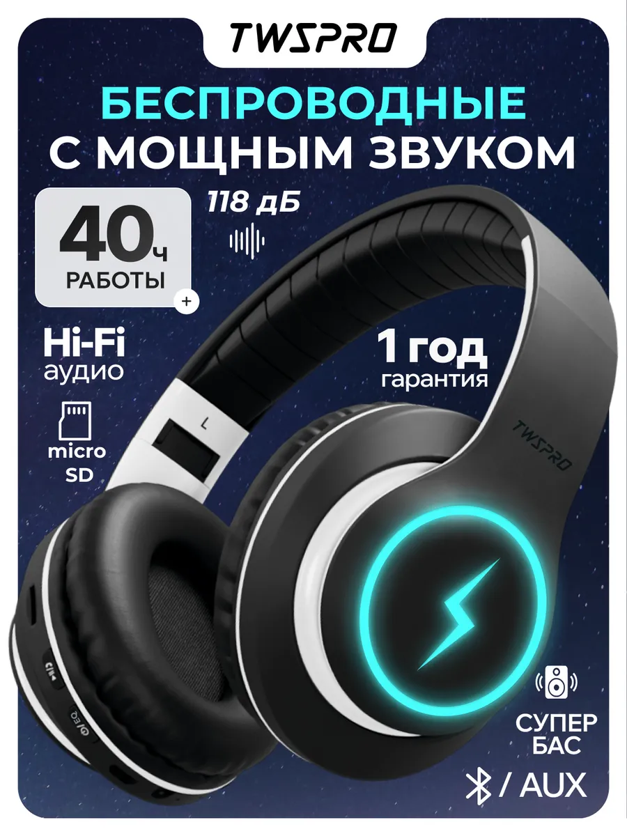 Наушники беспроводные большие накладные с микрофоном