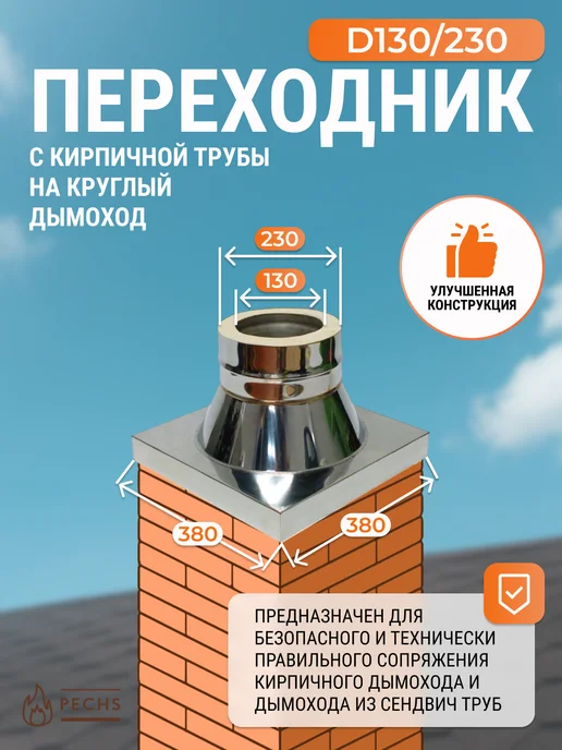 Термострой Переход с кирпичной трубы на утепленный дымоход ф130 230 мм, вариант
