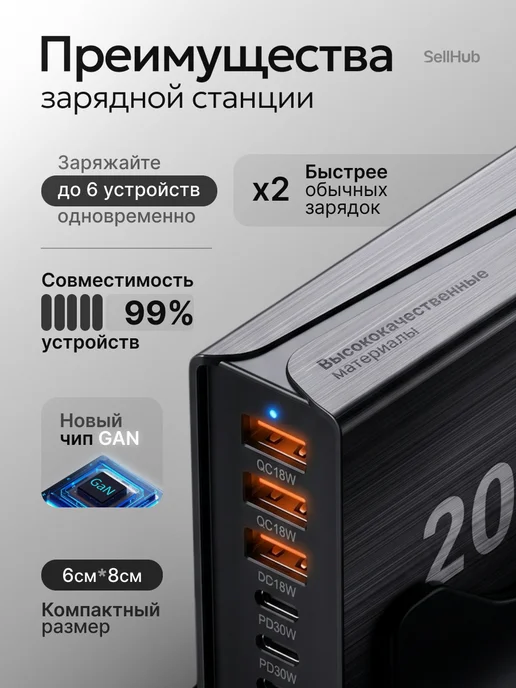 SellHub Быстрая зарядка сетевая станция, черный, фото 2