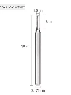 Фреза прямая двухзаходная 3,175х1,5х8х38 мм