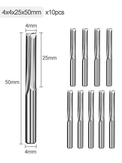 Набор фрез прямых двухзаходных 4х4х25х50 мм, 10 шт