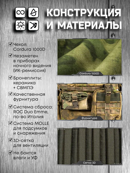 Бронежилет Стрелец-24 Бр5 военный, с плитами, мох, зеленый, фото 3