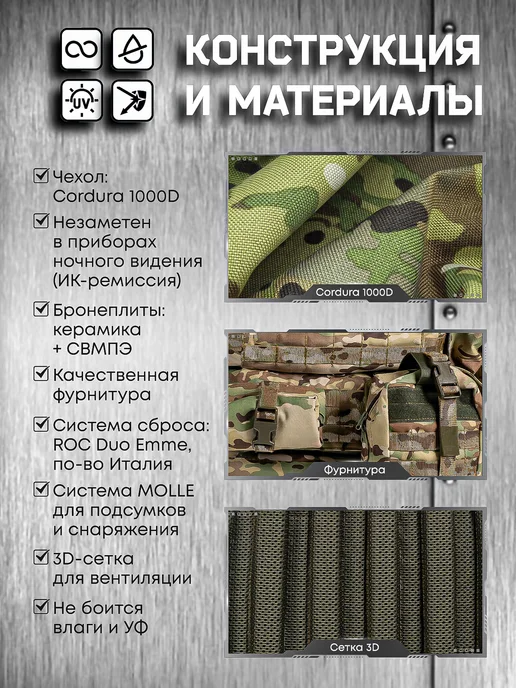 Бронежилет Стрелец-24 Бр5 военный, с плитами, мультикам, зеленый, фото 6