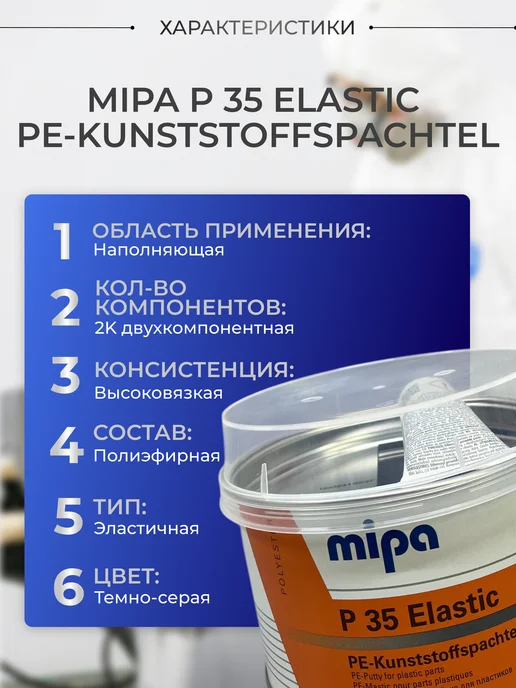 mipa Шпатлевка эластичная для пластика P 35 темно-серая 1кг, 1 кг, фото 2