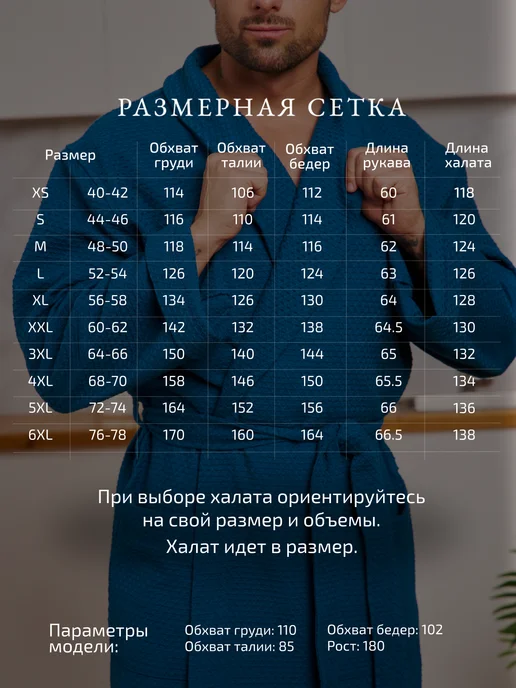 Royal Marina Халат вафельный банный домашний турция, синий, фото 2