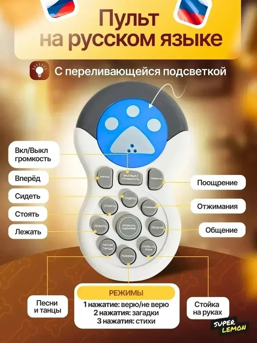 Super Lemon Интерактивная умная робот игрушка собака на радиоуправлении, черный, фото 4