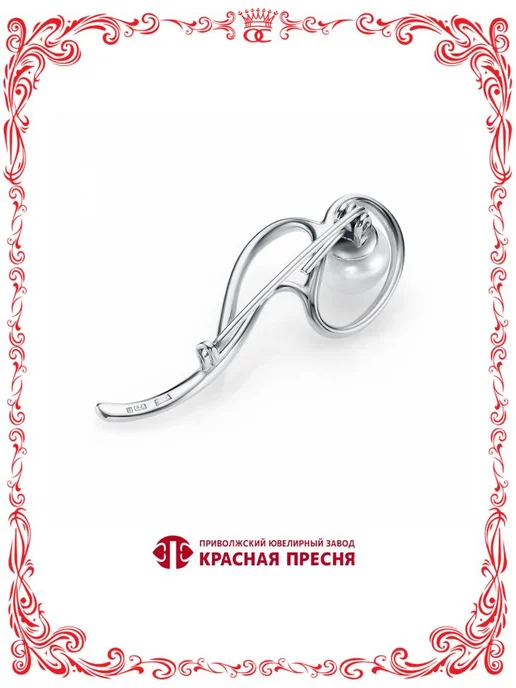 Красная Пресня Брошь серебряная с культивированным жемчугом Б13315920Пл, серебристый, фото 2