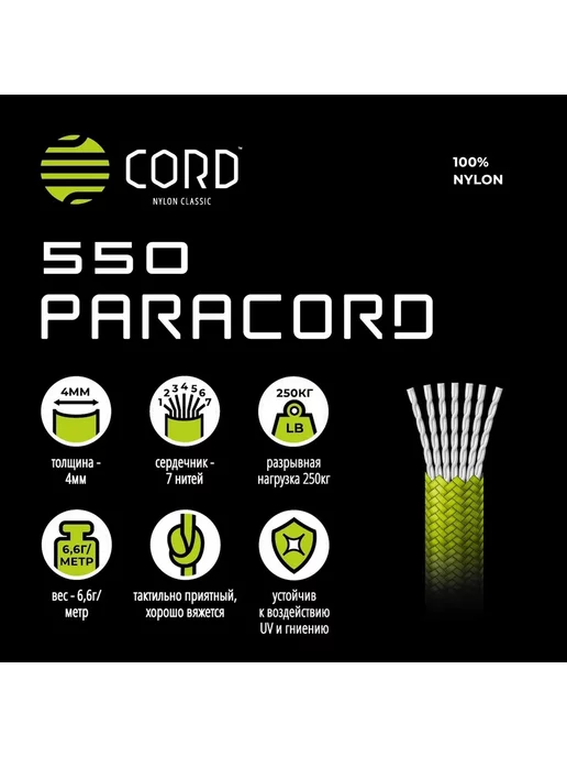Cord Паракорд 550 nylon 10м RUS св-возв. (dark navy), 10 м, фото 5