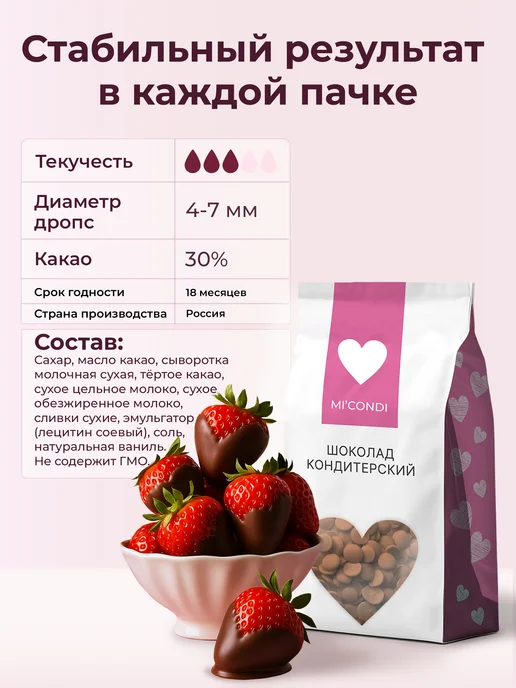 Micondi Молочный шоколад кондитерский в каплях 1 кг 30% какао, 3 кг, фото 3