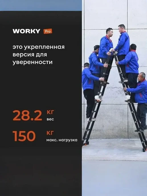WORKY Лестница-стремянка 4x8 трансформер Pro, высота 9,2м, 4x8, 9,2 м, фото 2