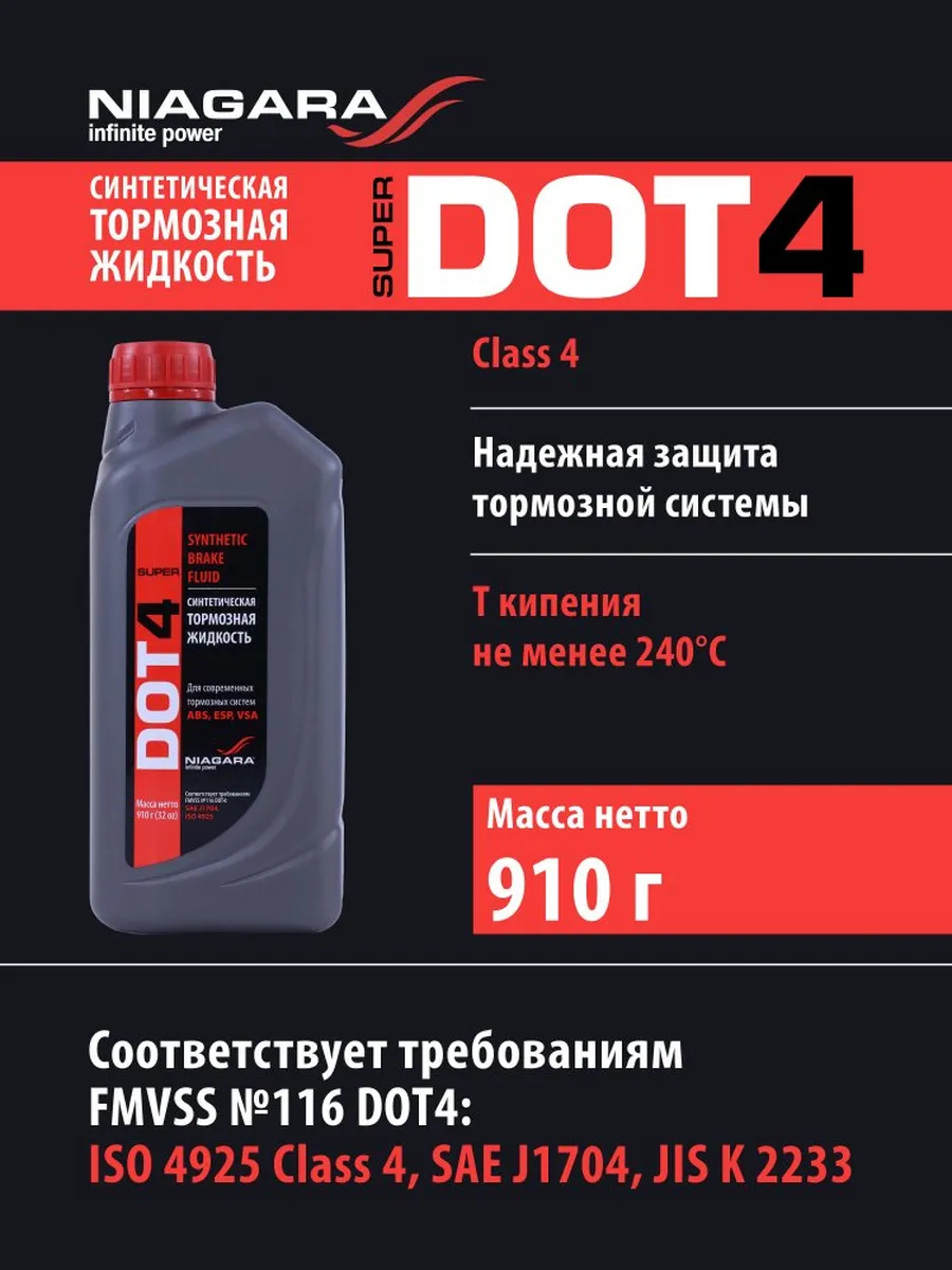 Жидкость тормозная "Ниагара" Супер ДОТ-4 910 гр.