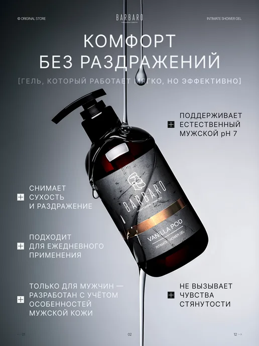 BARBARO Гель для интимной гигиены мужской pH 7 Vanilla Pod 250 мл, 250 мл, фото 5