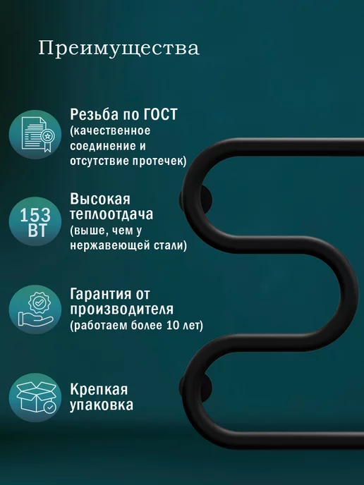 LIGRO 1" 500х500 Полотенцесушитель водяной черный матовый, 500x600, фото 3