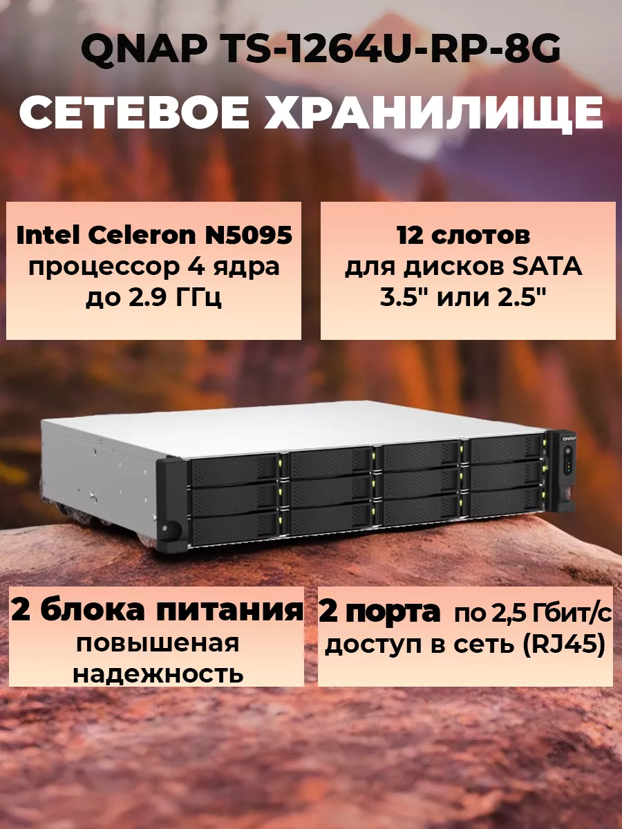 NAS сетевое хранилище TS-1264U-RP-8G