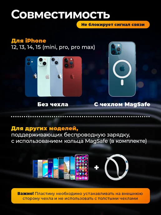 AutoCave Держатель для телефона в машину магнитный с зарядкой Magsafe, черный, фото 4