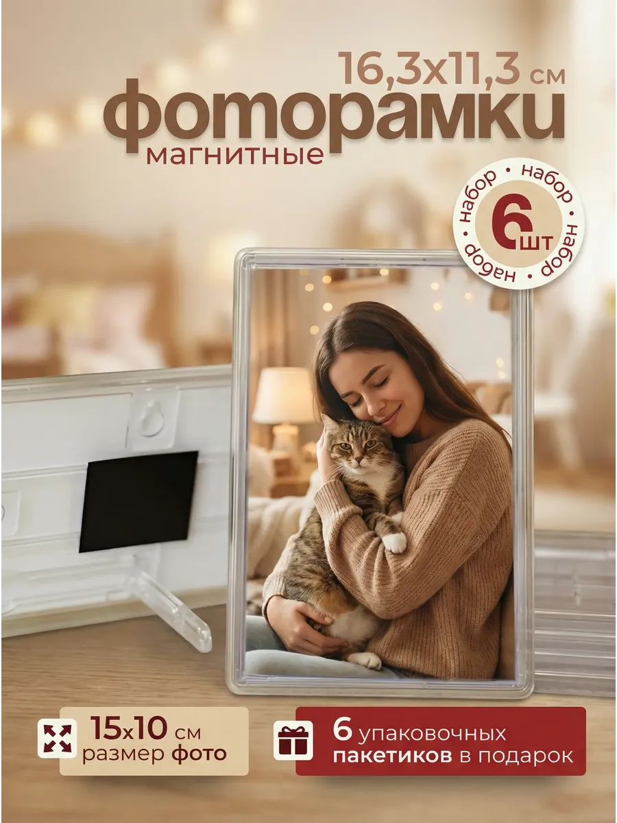 Фоторамка магнитная 10х15 см. 6 шт. набор
