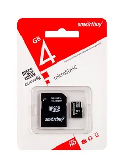 Карта памяти Micro SD 4 GB Smart Buy с адаптером SD