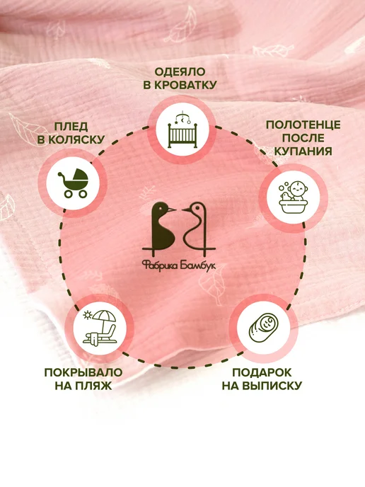 Фабрика Бамбук Муслиновый плед для новорожденных, белый, фото 3