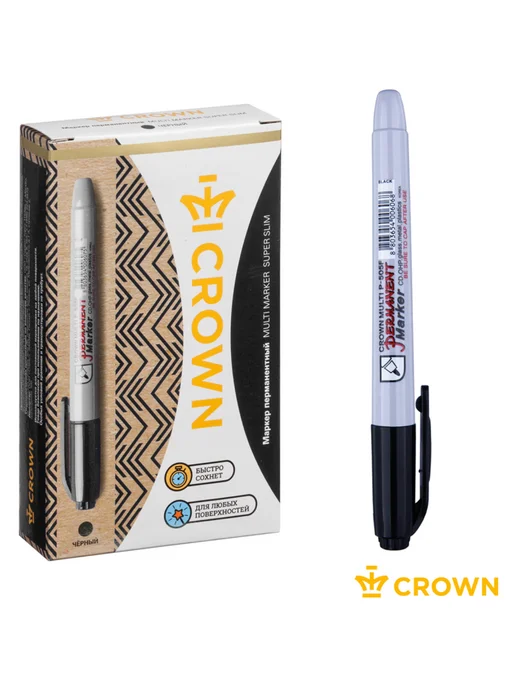 Crown! Маркер перманентный Multi Marker Slim черный 1мм, черный, фото 4