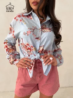 Хлопковая рубашка летняя с длинным рукавом HELLO MODA! 259180478 купить за 1 951 ₽ в интернет‑магазине Wildberries