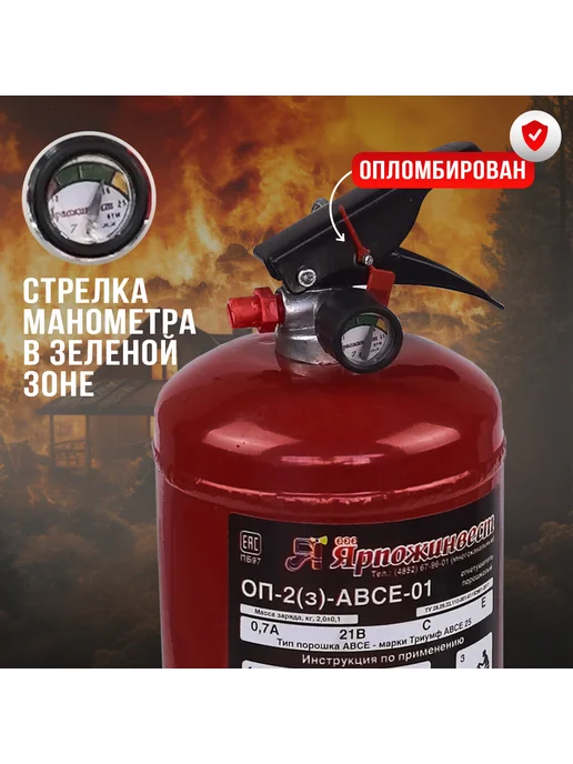 ЯРПОЖИНВЕСТ Огнетушитель автомобильный 2026 года порошковый ОП-2 АВСЕ, 2026 года ОП-2, фото 2
