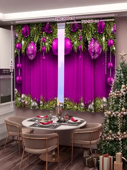 Apollone Home Новогодние шторы короткие для кухни 150-180 см комплект 2 шт, 2 шт, фото 2