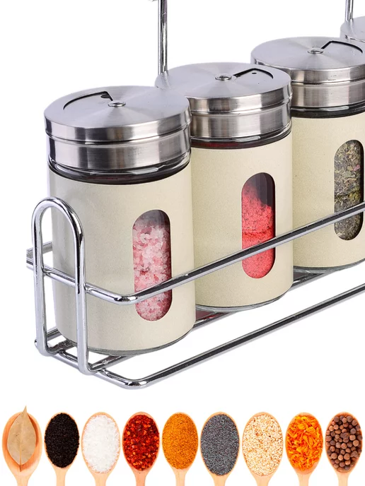 Набор для специй на стол на подставке стекло нержавейка 5 шт - фото 11
