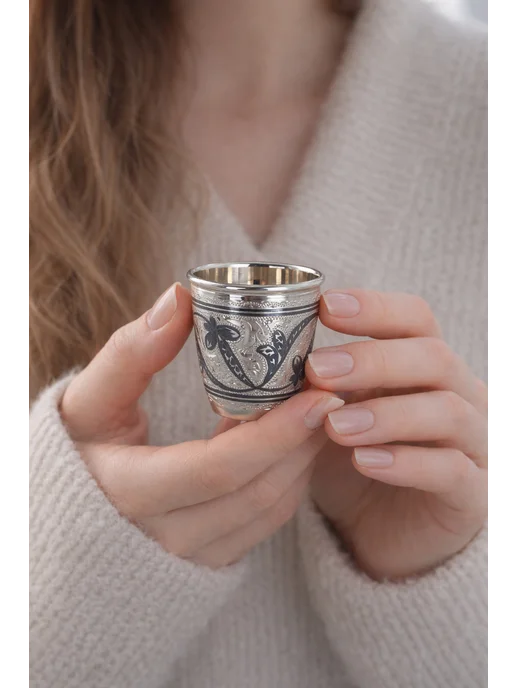 Kubachisilver Серебряная стопка 875 пробы Кубачи 40 мл, ручная работа, 40 мл, фото 2