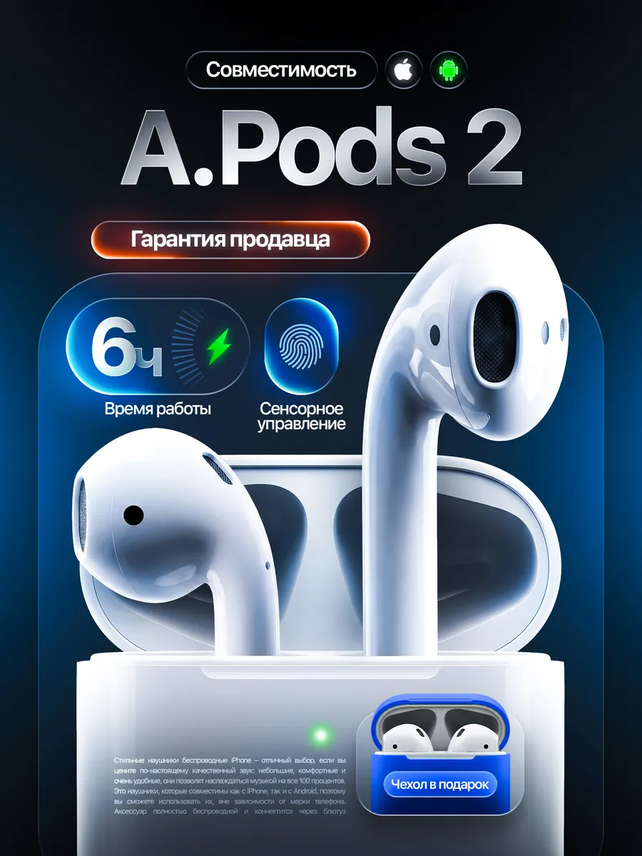Наушники беспроводные Airpods 2 для iPhone и Android