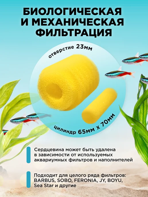 SoBo Мелкопористые губки для аквариумного фильтра 2шт, цилиндр, 2 шт, фото 2
