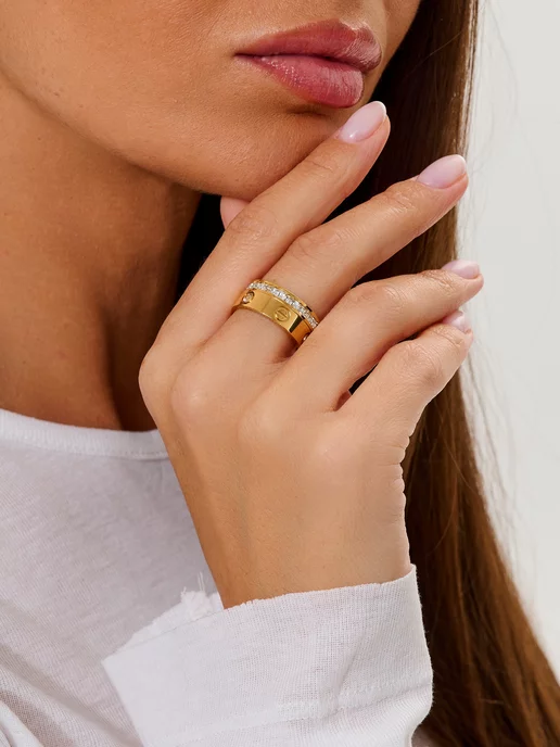 dari accessory Набор 2 кольца Картье Love и дорожка, желтый, фото 5
