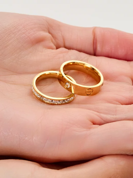 dari accessory Набор 2 кольца Картье Love и дорожка, желтый, фото 7