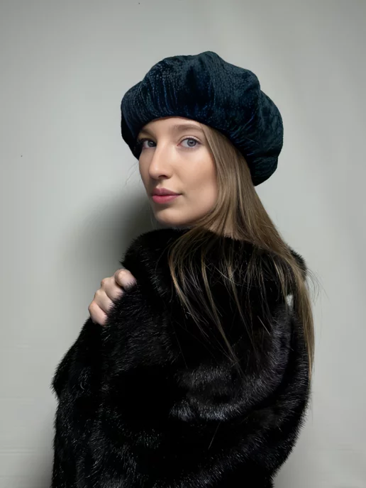 house of furs products Берет из астрагана, зеленый, фото 2