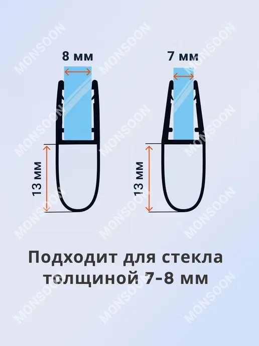 MONSOON˙ Уплотнитель для душевой кабины 6 мм А-образ. А13 У3284 73 см, вариант, фото 4