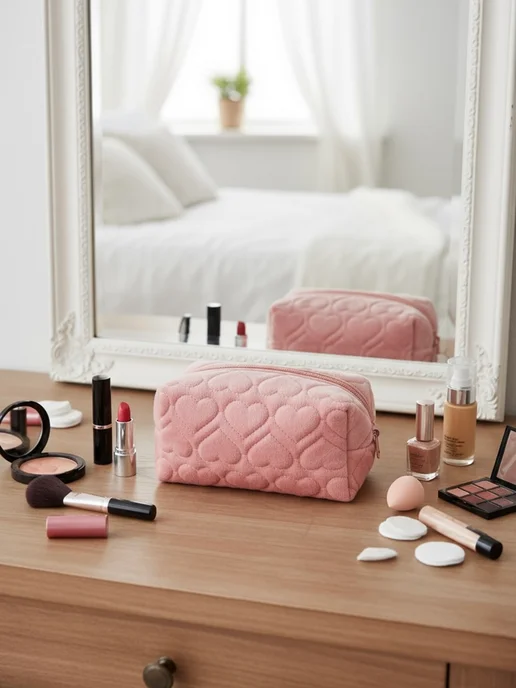 GIRLY JOYS Косметичка маленькая мягкая пенал с сердцем, розовый, фото 2