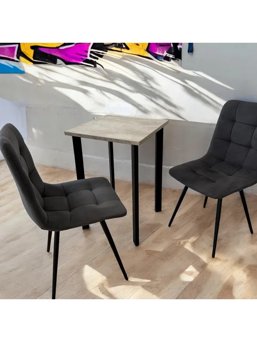 TheTableLab Игровой компьютерный стол Бетон, 60*60 см. Ножки черные, 60x60 см, фото 2