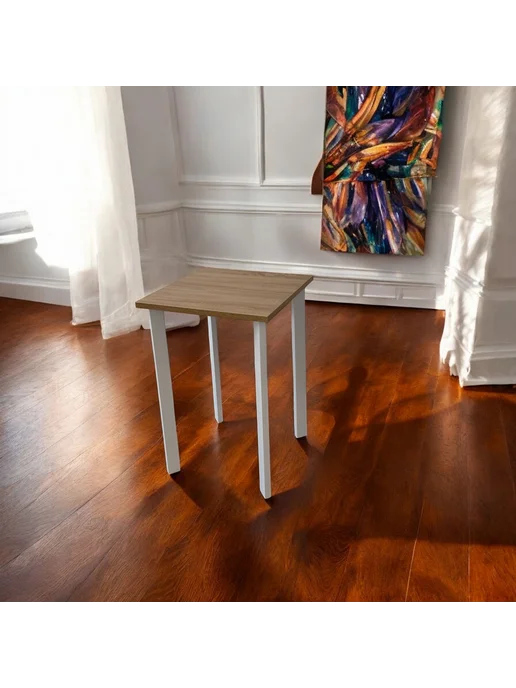 TheTableLab Игровой компьютерный стол цвет Дуб, 60*60 см. Ножки белые, 60x50 см, фото 3