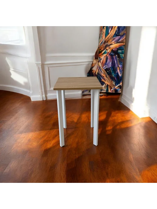 TheTableLab Игровой компьютерный стол цвет Дуб, 60*60 см. Ножки белые, 60x50 см, фото 4