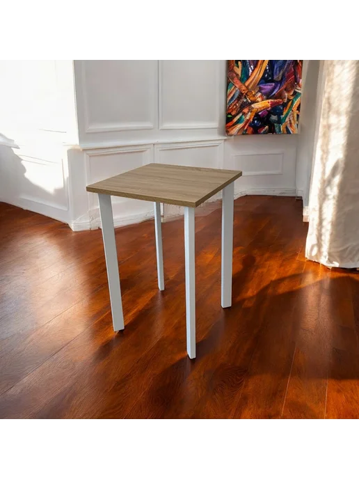 TheTableLab Игровой компьютерный стол цвет Дуб, 60*60 см. Ножки белые, 60x50 см, фото 5