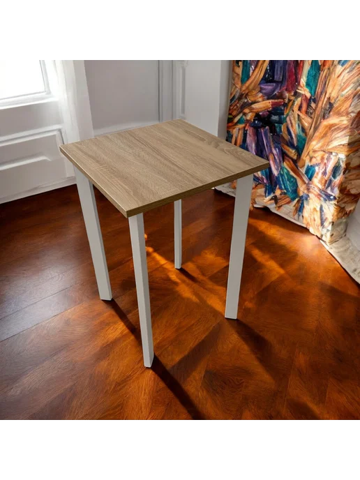 TheTableLab Игровой компьютерный стол цвет Дуб, 60*60 см. Ножки белые, 60x50 см, фото 6