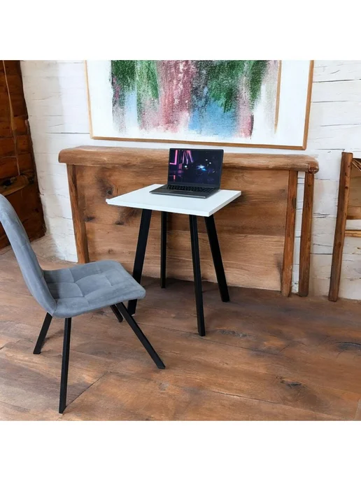 TheTableLab Игровой компьютерный стол Белый, 60*60 см. Ножки черные, 60x50 см, фото 2