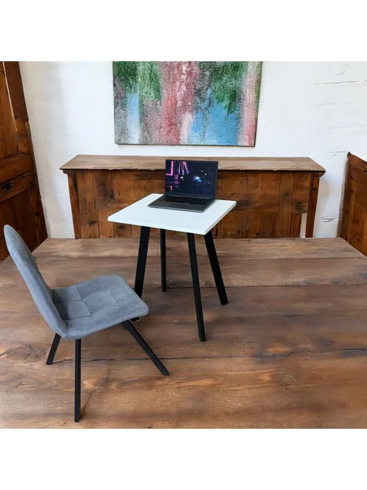 TheTableLab Игровой компьютерный стол Белый, 60*60 см. Ножки черные, 60x50 см, фото 3