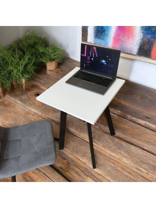 TheTableLab Игровой компьютерный стол Белый, 50*50 см. Ножки черные, 50x50 см, фото 2