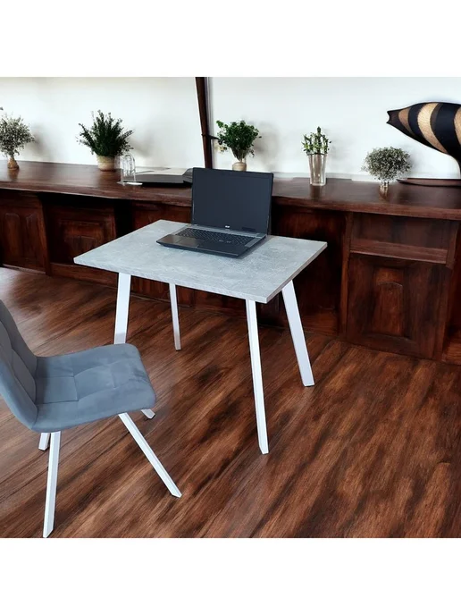 TheTableLab Игровой компьютерный стол 60*60 см, Бетон, Ножки ник белые, 90x60 см, фото 2