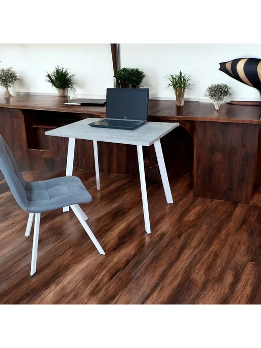 TheTableLab Игровой компьютерный стол 60*60 см, Бетон, Ножки ник белые, 90x60 см, фото 3