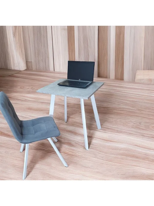 TheTableLab Игровой компьютерный стол 60*60 см, Бетон, Ножки ник белые, 70x60 см, фото 2