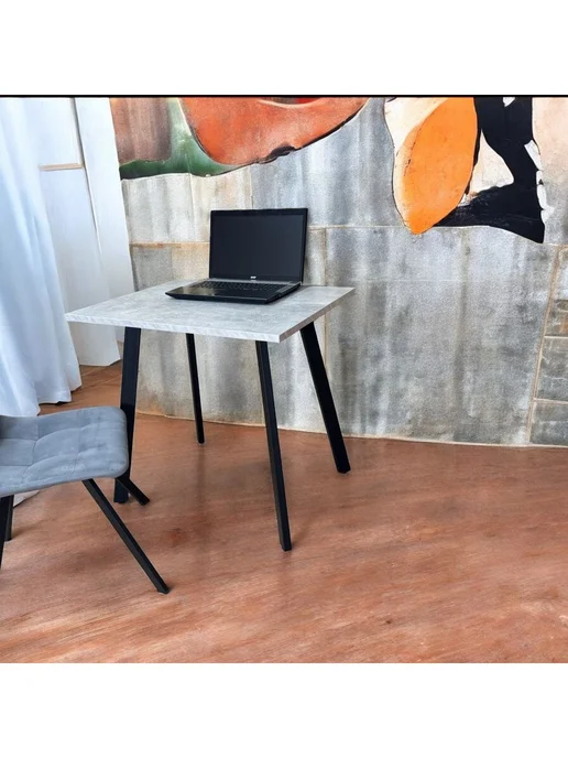 TheTableLab Игровой компьютерный стол 60*60 см, Бетон, Ножки ник белые, 80x60 см, фото 2