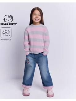 Утеплённые джинсы Long leg с вышивкой Hello Kitty