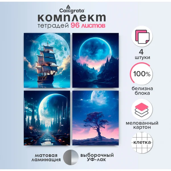 Комплект тетрадей из 4 штук, 96 листов в клетку, блок офсет