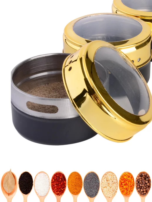 Набор для специй на магнитной подставке нержавейка 3 шт зол - фото 10